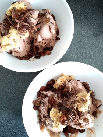 lody jogurtowe z czekoladą i rodzynkami