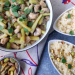 fasolka szparagowa duszona z pieczarkami, podana z kuskusem