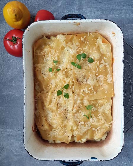 wegańska lazania ze szparagami